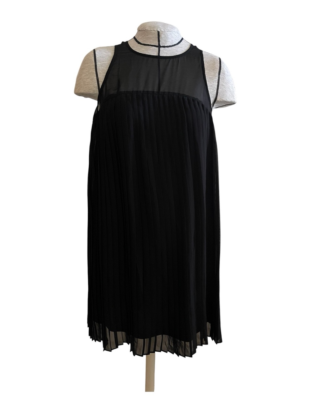 Socialite Black Sleeveless Pleated Dress with Sheer Yoke